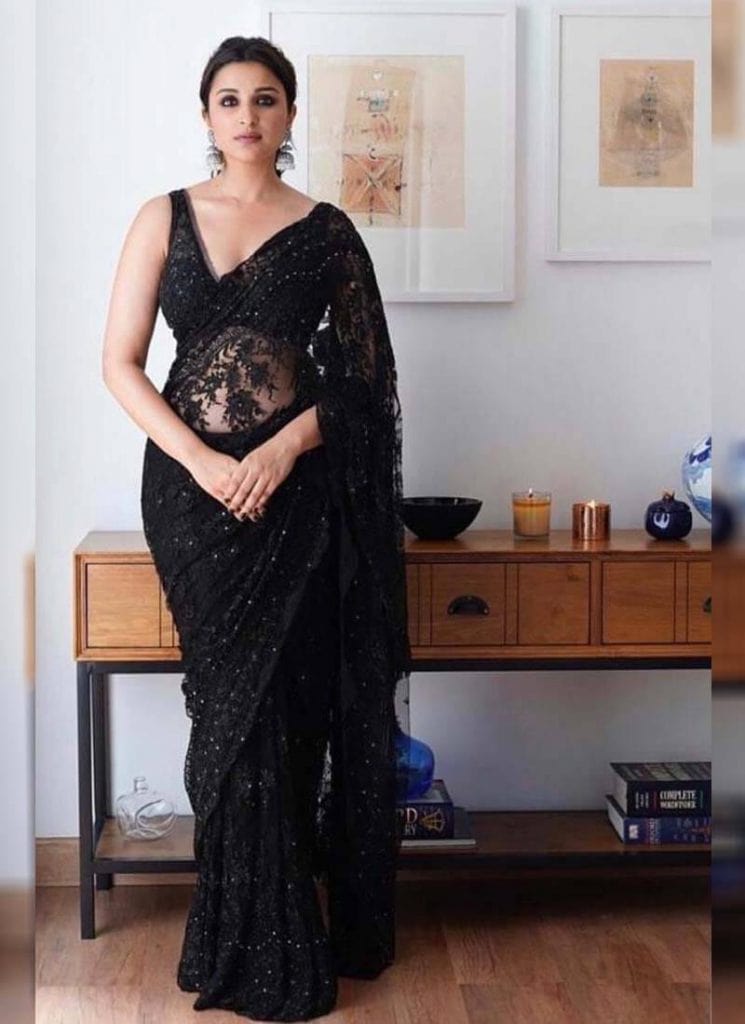 Black Net Saree