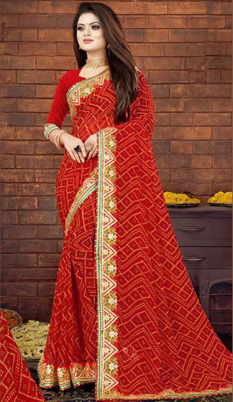 Red Bandhani Saree